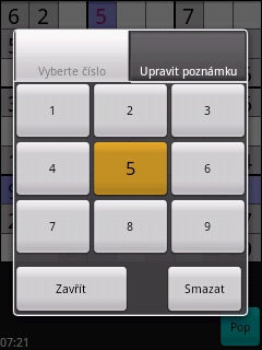 Zadávání čísel v režimu Popup