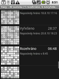 Výběr hry v OpenSudoku