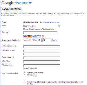 Vyplnění formuláře Google Checkout
