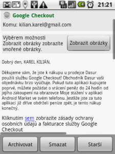 E-mail s potvrzením o provedeném nákupu