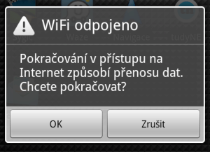 Tento dialog budete muset potvrdit pokaždé, když telefon ztratí Wi-Fi připojení