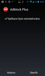 Adblock Plus 1.1: aplikace je nainstalována