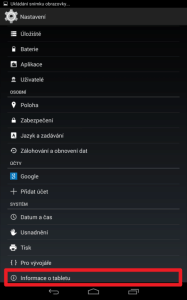 Informace o telefonu/tabletu