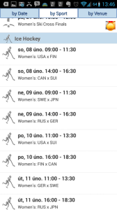 Sochi 2014 Calendar: události podle data