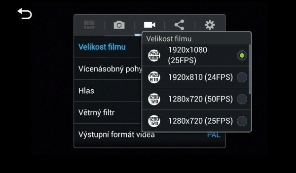 Samsung Galaxy NX - nastavení videa