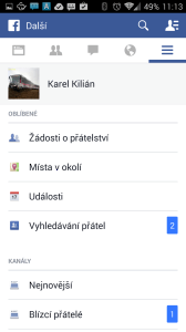 Oficiální aplikace Facebook: sekce