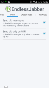 Nastavení aplikace EndlessJabber - sekce Sync