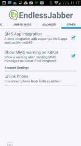 Nastavení aplikace EndlessJabber – sekce Other