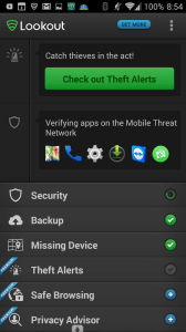 Antivirus & Security | Lookout: uživatelské prostředí