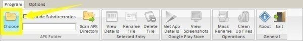 Složku s APK soubory vyberete přes tlačítko Choose