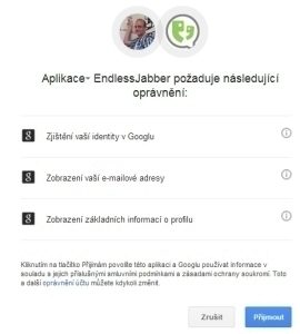 Schválení oprávnění k účtu Google