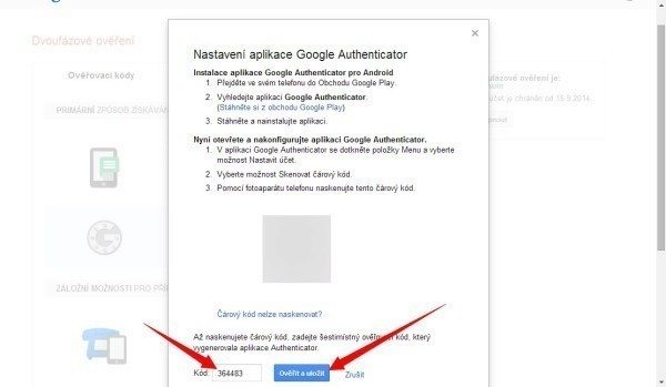 Nastavení aplikace Google Authenticator