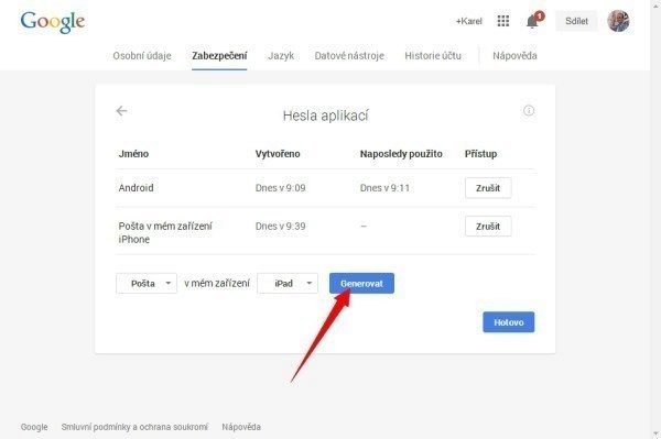 Klepněte na tlačítko Generovat