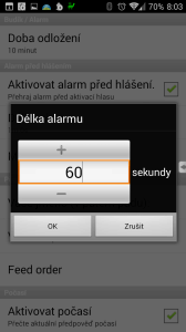 Délka alarmu před čtením