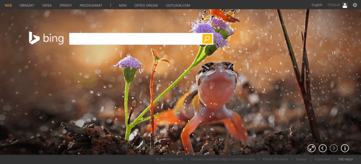 Webové rozhraní vyhledávače Bing