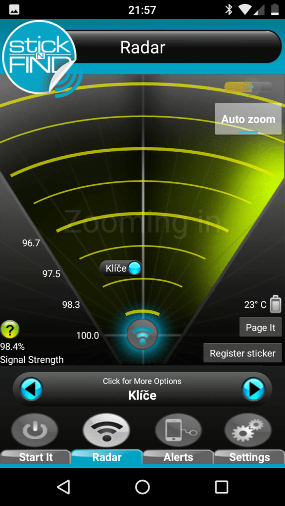 StickNFind - radar - aplikace