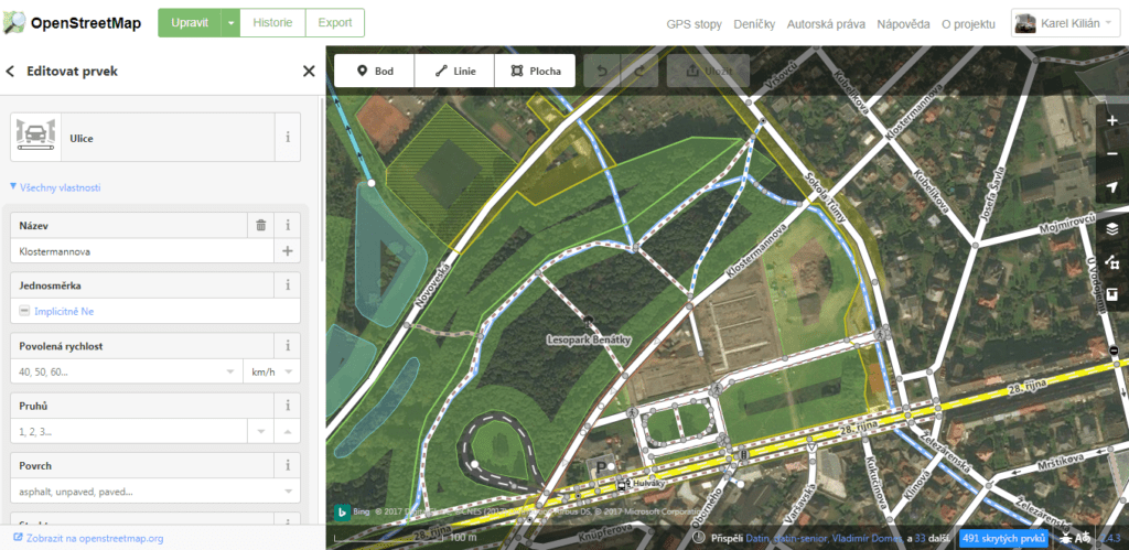 Úpravy map v editoru OSM