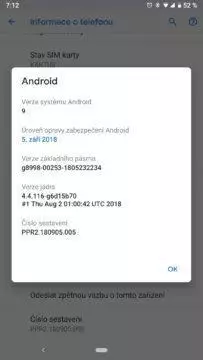 android 9 pie informace o systemu