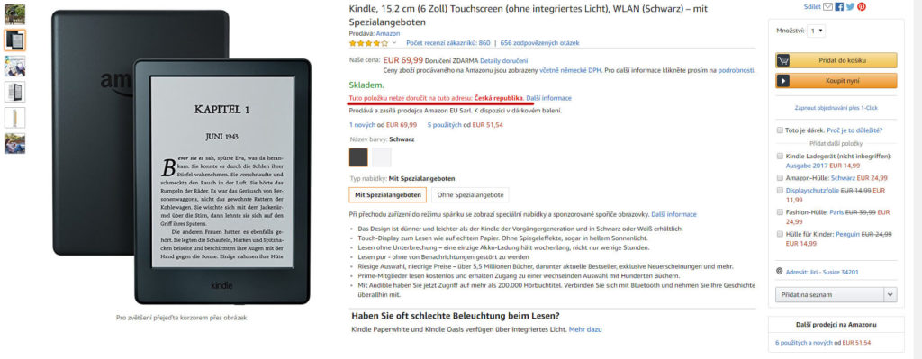 Amazon jak nakupovat - nelze doručit do ČR