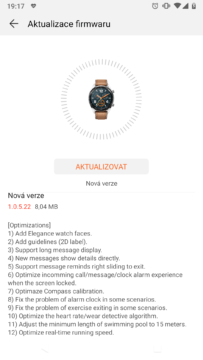 aktualizace chytrych hodinek huawei watch gt