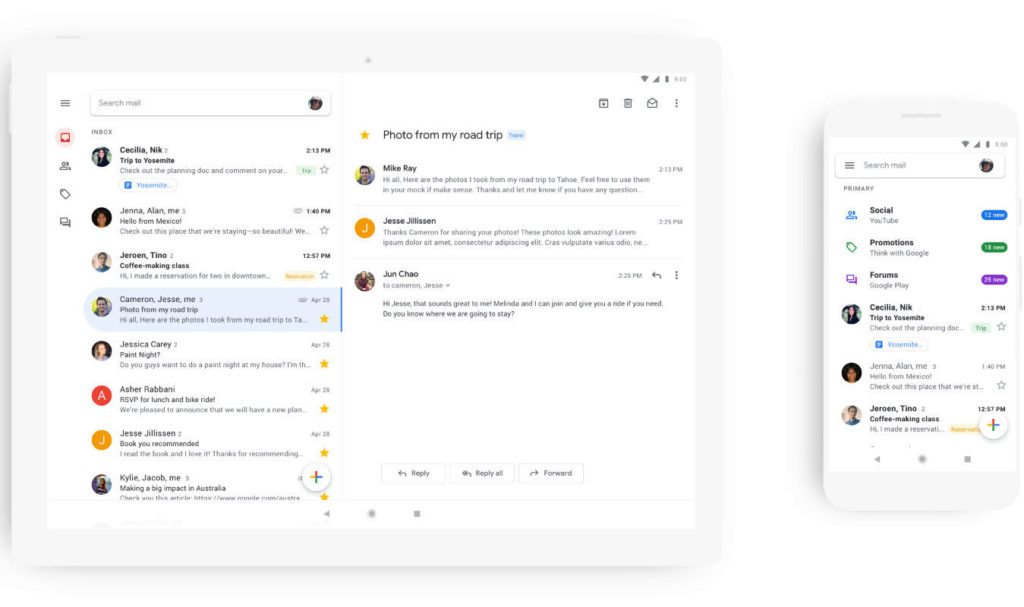 google gmail aplikace android telefon tablet