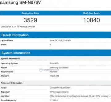 GeekBench Samsung Galaxy Note 10 - procesor Snapdragon