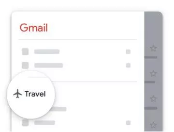 nové kategorie Gmail Travel Cestování