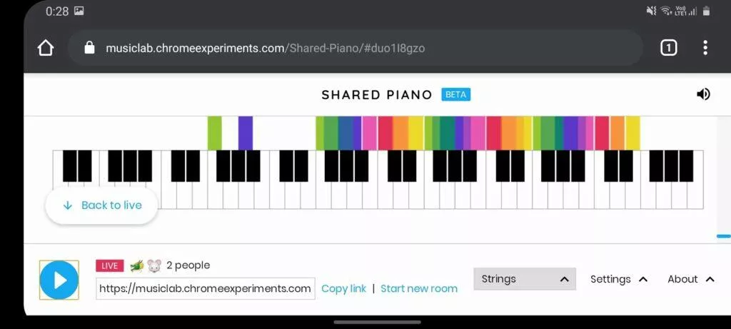 Google sdílené online piano Chrome Android screenshot