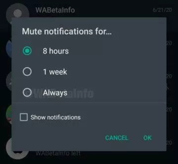 WhatsApp trvalé vypnutí notifikací