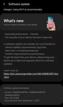 samsung galaxy s20 aktualizace fotoaparát