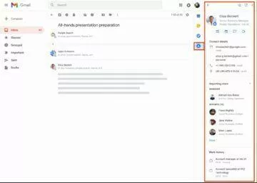 Gmail postranní panel kontakty náhled