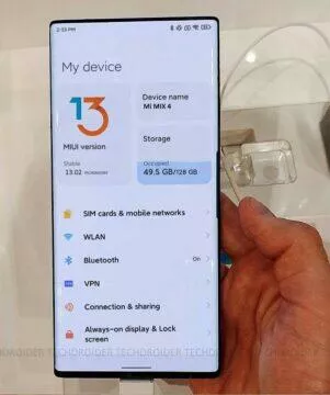 Reálné fotky Xiaomi Mi Mix 4 miui 13 fotoaparát pod displejem nastavení