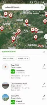 Mapy.cz nejlevnější palivo benzín seznam