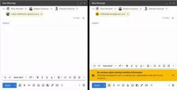 Gmail přidávání příjemců novinky žluté upozornění