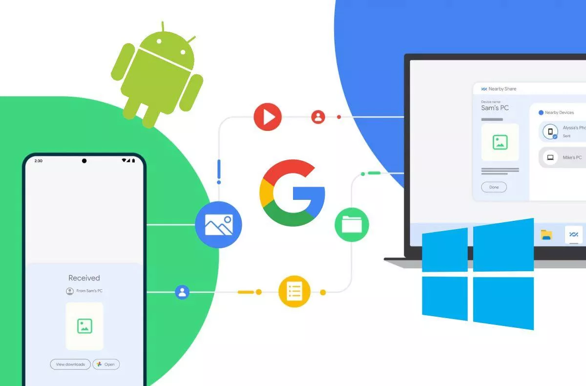 Google Android Sdílení nablízko Nearby Share Windows oficiální spuštění