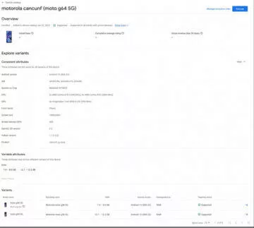Motorola Moto G64 5G - specifikace na Google Play Console