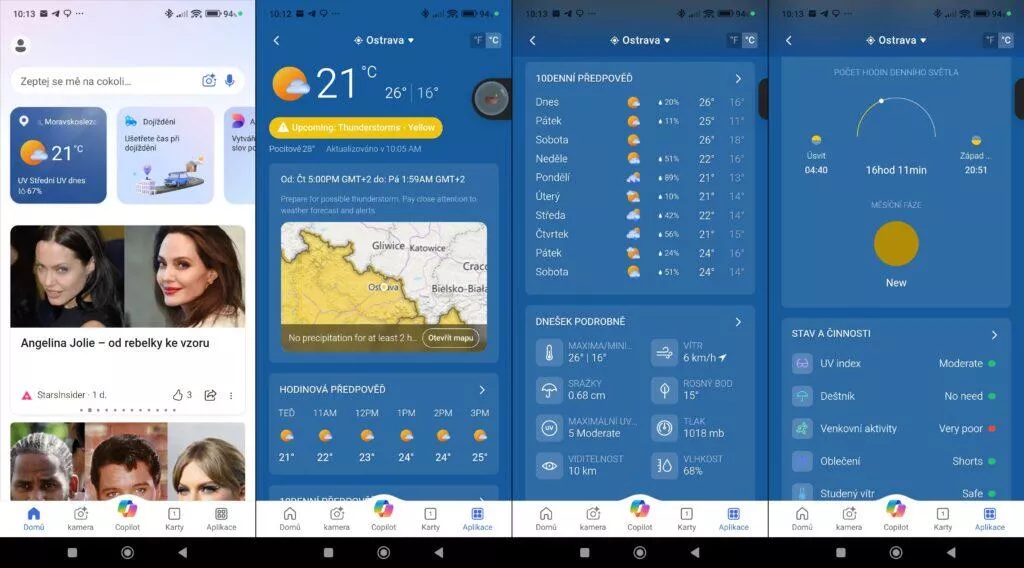 Předpověď počasí v mobilní aplikaci Microsoft Start