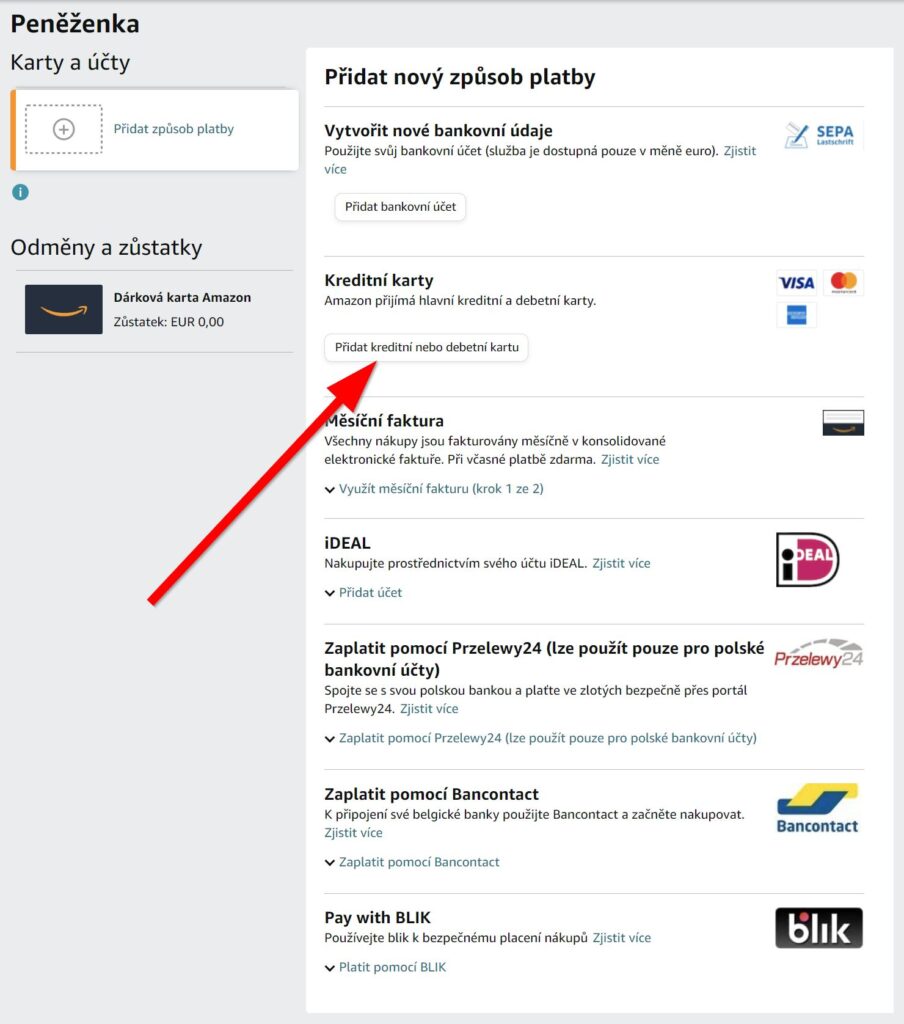 Amazon způsob platby