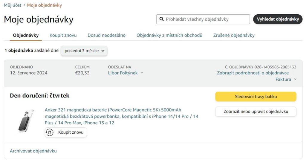 Amazon seznam objednávek