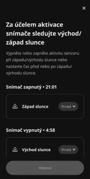 IKEA Home Smart konfigurace detektoru pohybu podle SLunce