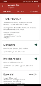 Nastavení v aplikaci Tracker Control