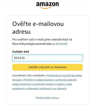 Amazon, ověření emailu