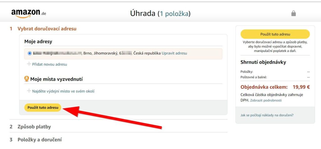 Amazon objednávka adresa