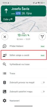 Sdílet údaje o cestě