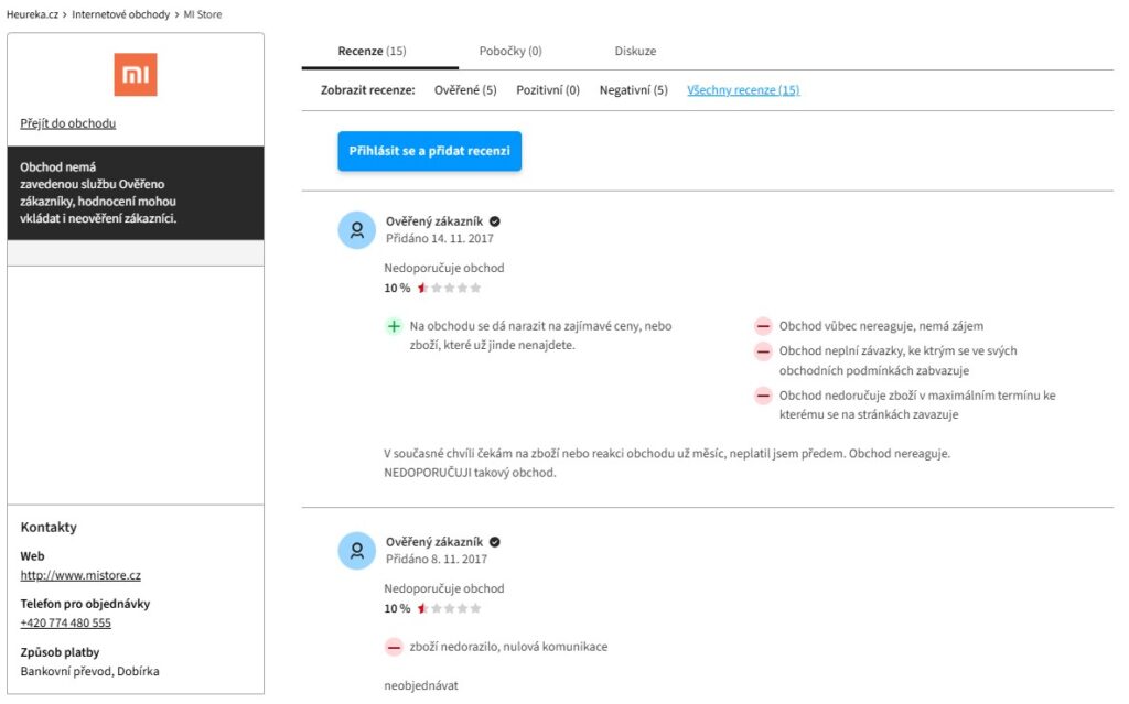 Heureka starý Mistore.cz recenze