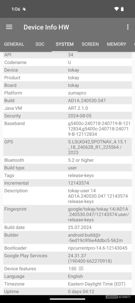 Pixel 9 modem info