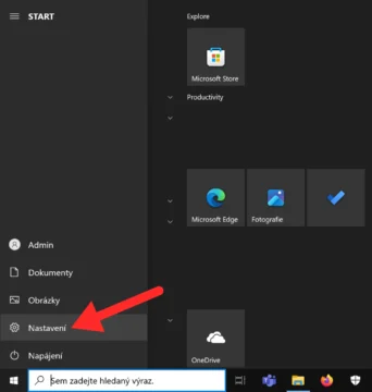 Uzubené kolečko Nastavení ve Windows