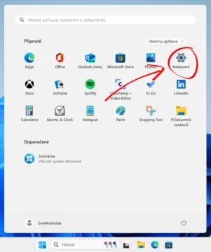 Ikona Nastavení ve Start Menu na Windows 11