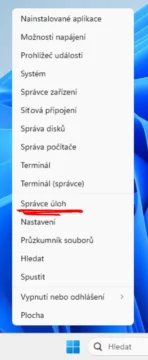 Menu, které se zobrazí pravým kliknutím na Windows ikonu