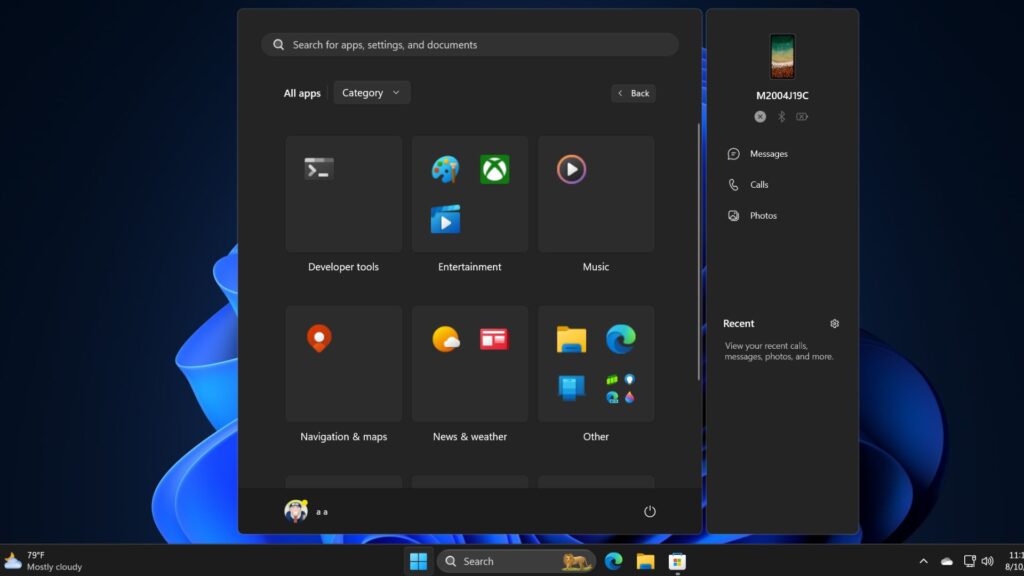 Windows 11 Start menu kategorie